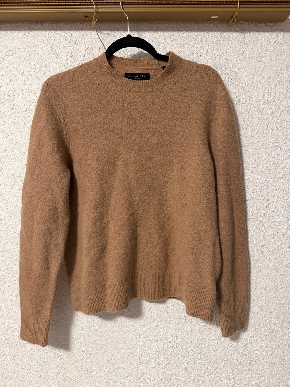 All Saints women's Crewneck Sweater in Camel wool blend medium